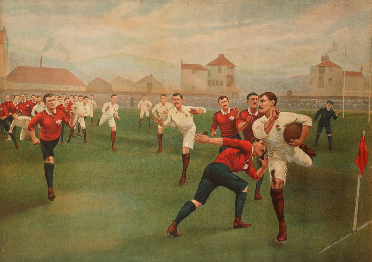 Et sjeldent trykk av England v. Wales. 5. januar 1895 i Swansea av English School