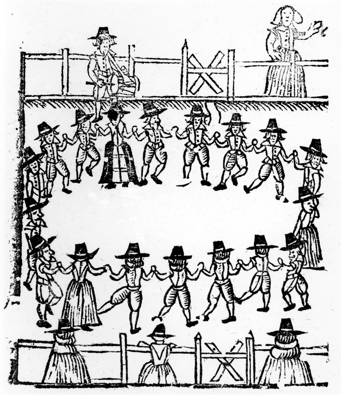 En runddans, en illustrasjon fra A Book of Roxburghe Ballads av English School