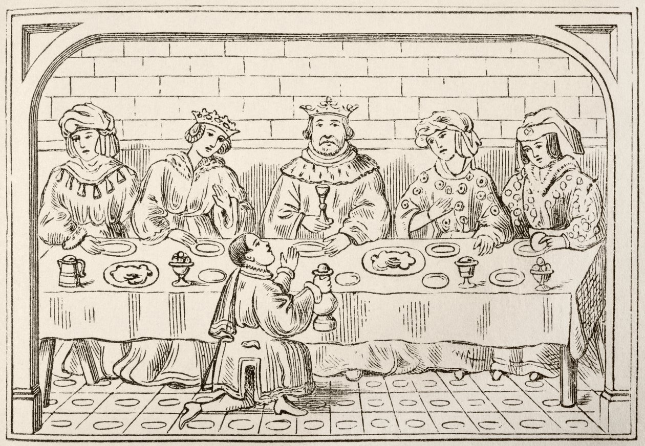En kongelig bankett, fra The National and Domestic History of England av William Hickman Smith Aubrey (1858-1916) utgitt London, ca. 1890 av English School