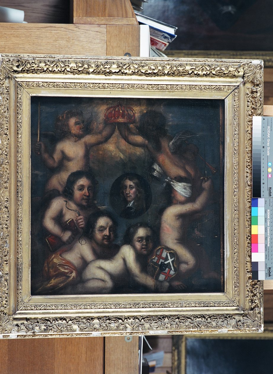 En satire av Richard Cromwell som ble tilbudt kronen, ca. 1659 (olje på panel) av English School