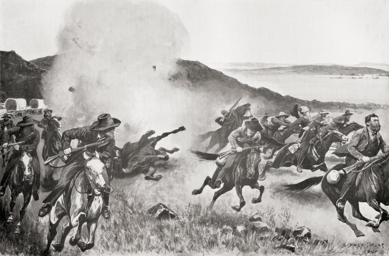 Et granat fra marinebrigaden som sprer boerne bak de syv søstrene Kojes under aksjonen 7. mars av English School
