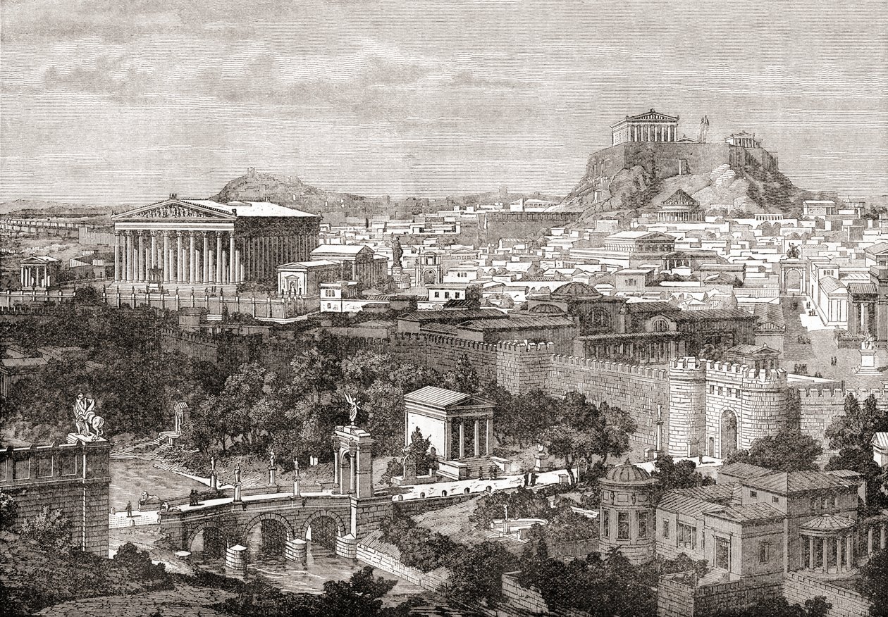 Utsikt over det gamle Athen, Hellas. Fra The Review of Reviews, publisert 1891 av English School