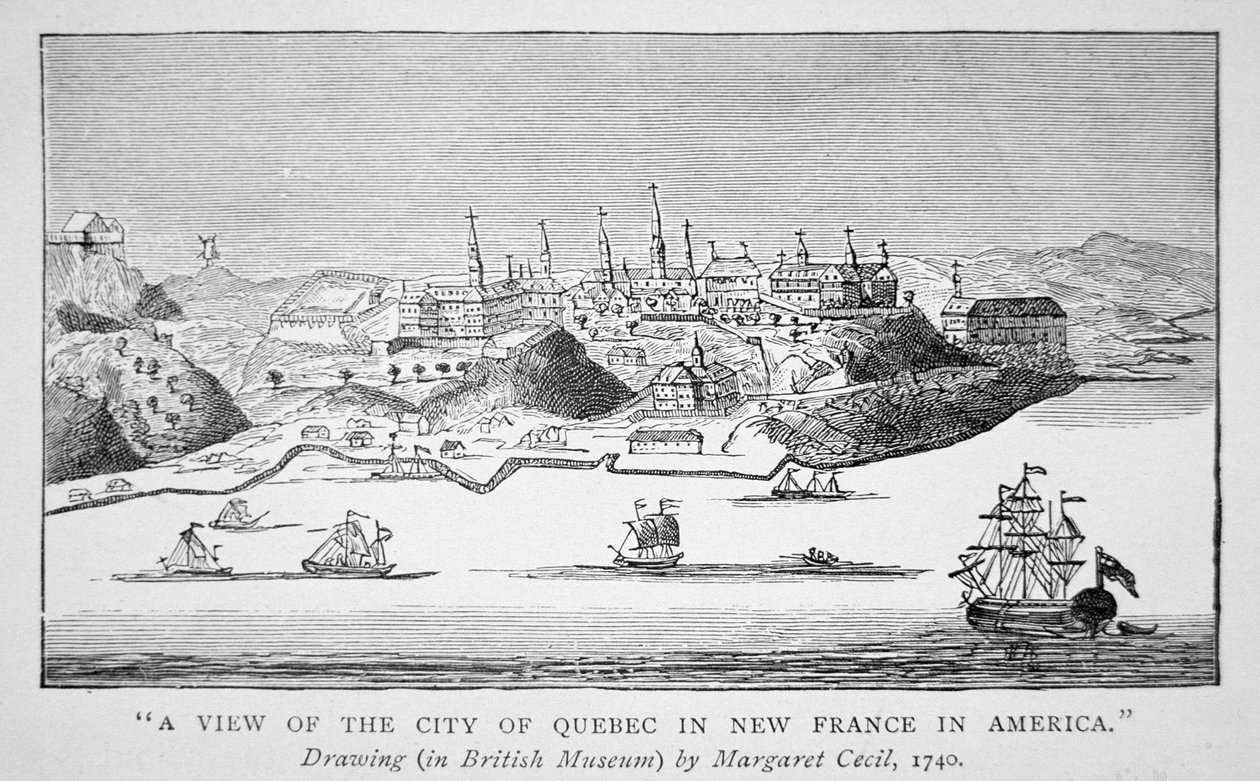 En utsikt over byen Quebec i New France i Amerika av English School