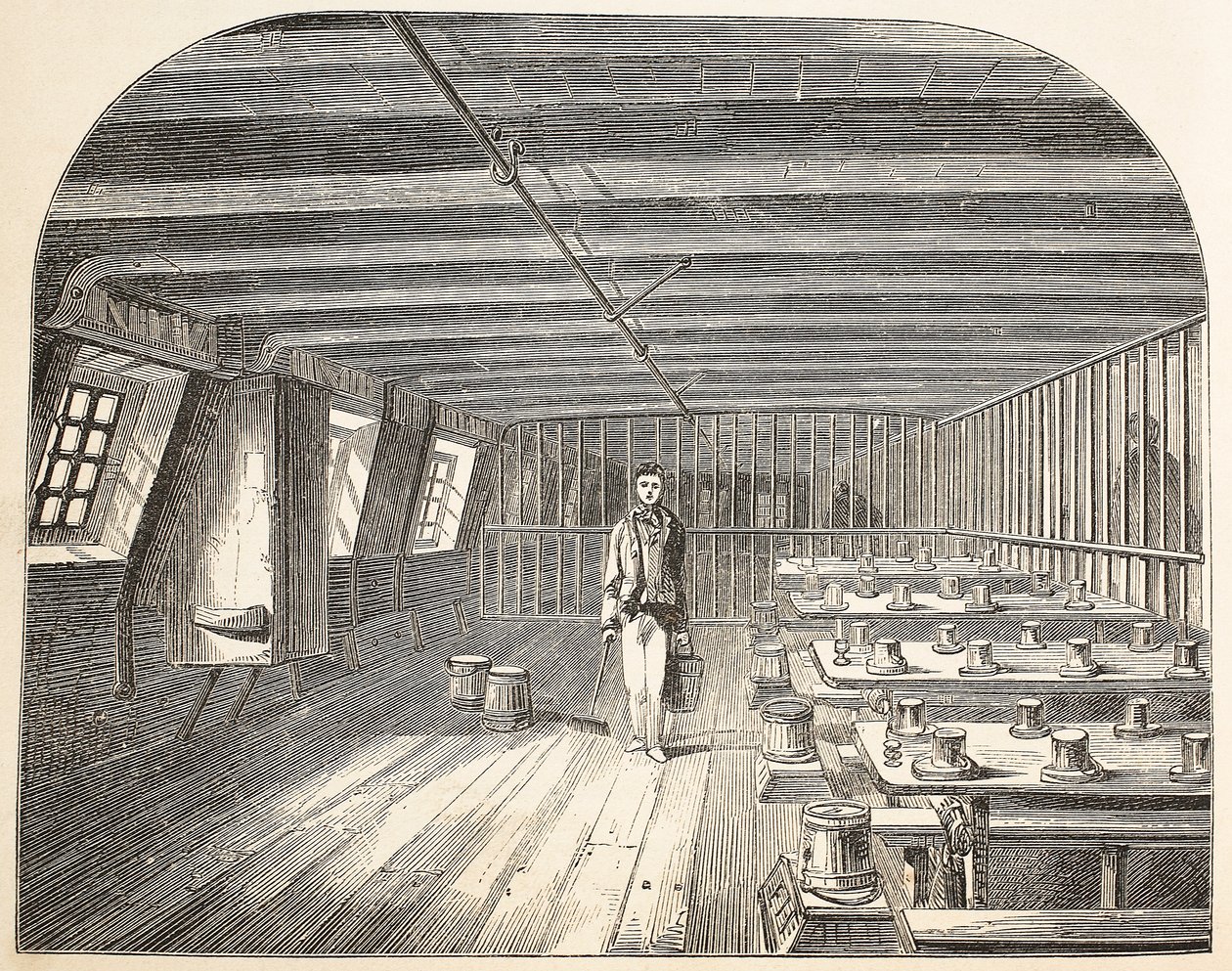 En avdeling om bord på Defense Hulk sørget for retur av domfelte til middag, illustrasjon fra The Criminal Prisons of London og Scenes from Prison Life av Henry Mayhew og John Binny, pub. 18 av English School
