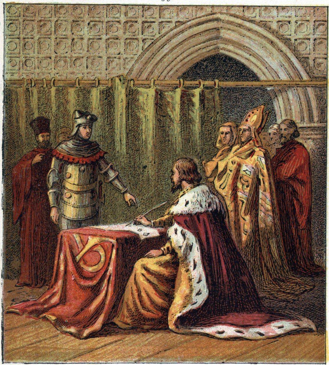 Abdikasjon av kong Richard II av England (1367-1400) i 1399 til fordel for sin fetter Henry (Henry IV av England) av English School