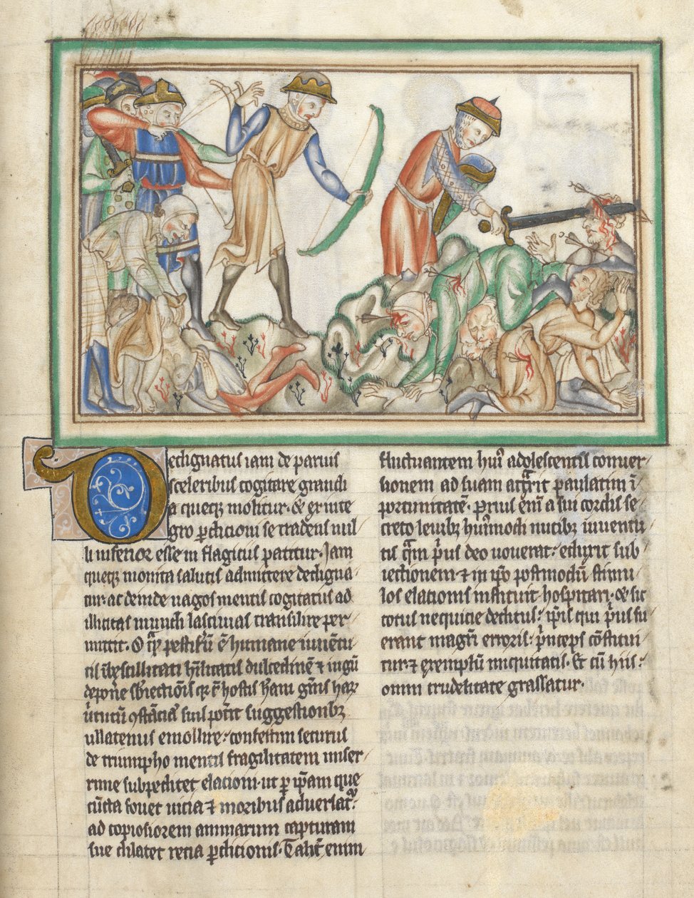 Legg til 35166 f.35 Mennesker som blir drept, bibelske scener fra Johannes-apokalypsen, apokalypse på latin med kommentarer (blekk og farge på vellum) av English School