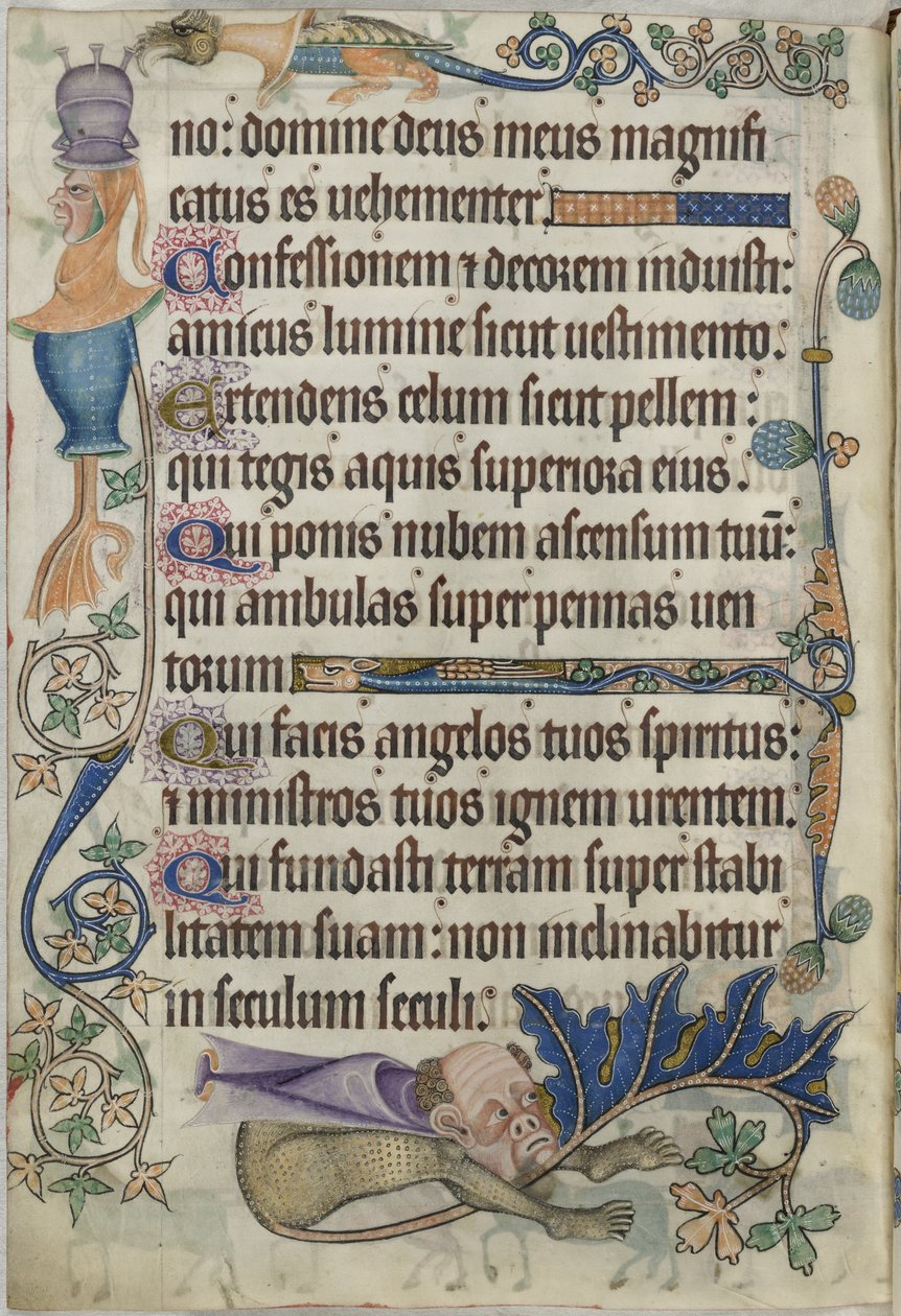 Legge til. 42130, f.182v Salme 103, med grotesker, fra 