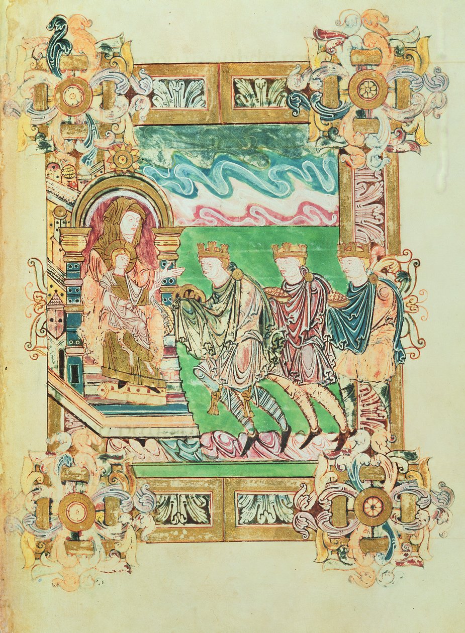 Legg til 49598 f.24b Adoration of the Magi, fra Benedictional of St. Aethelwold, Winchester, ca. 980 (vellum) av English School