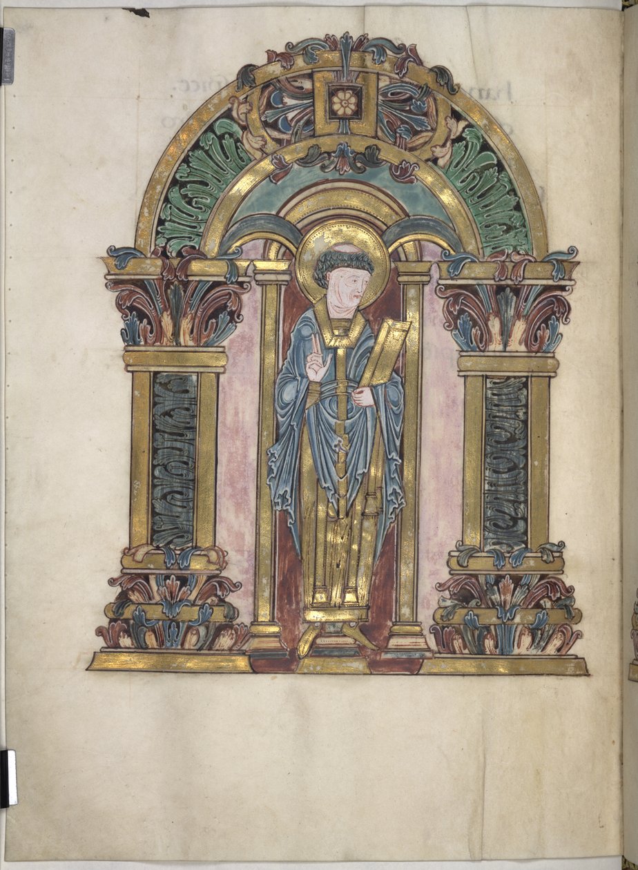 Legge til. 49598, f.97v, St Swithun, Benedictional of St Aethelwold, 971-984 (vellum) av English School