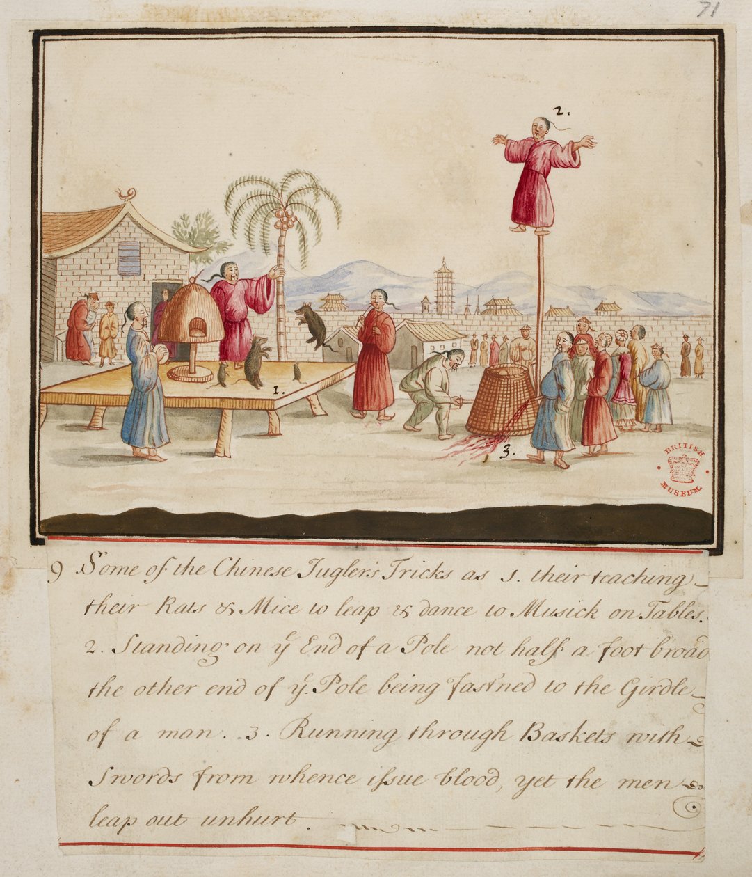 Legge til. 5353, f.71 Noen av den kinesiske sjonglørens triks, fra Collections of Costumes of Various Nations av English School