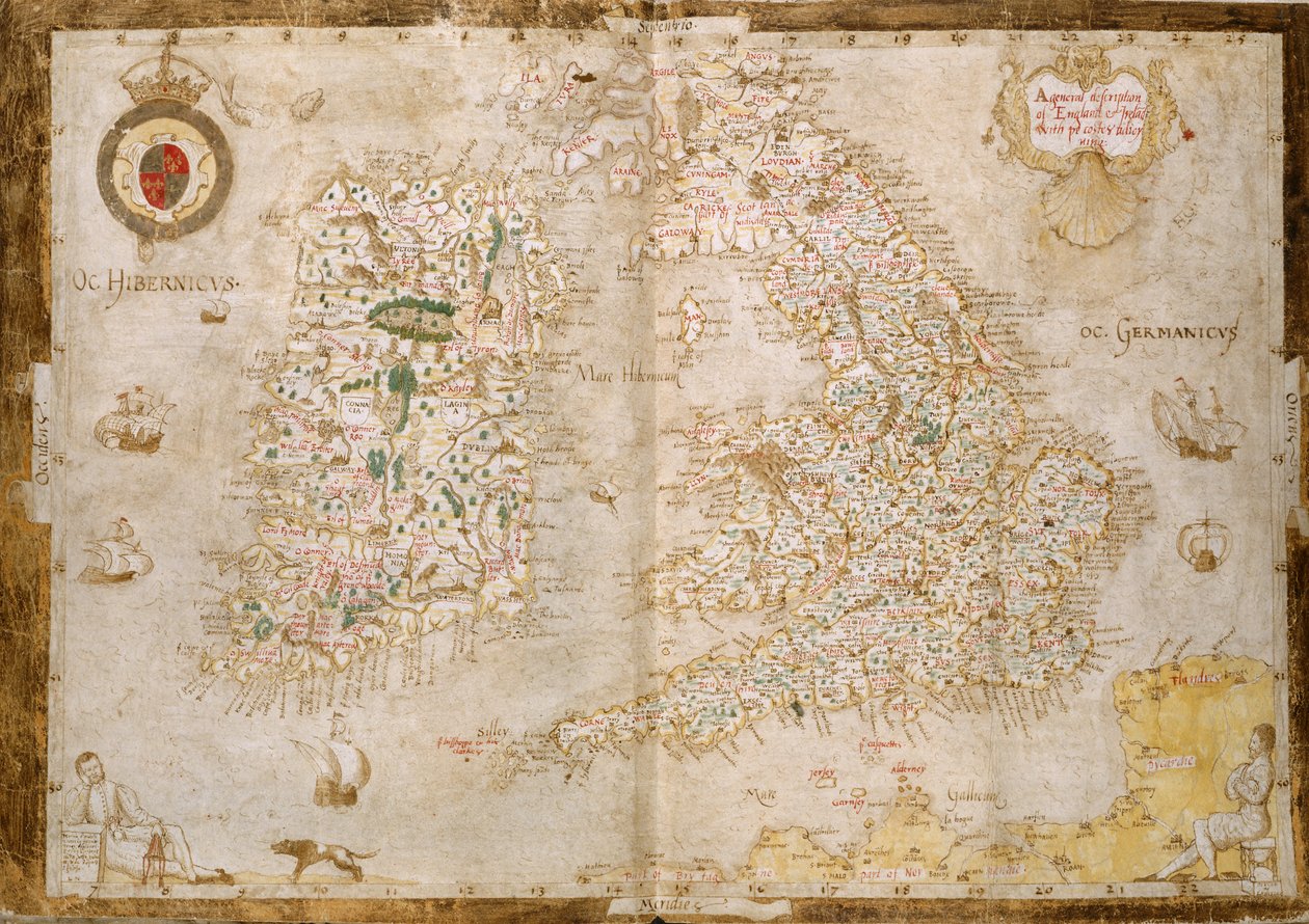 Legge til. 62540, ff.3v-4, Kart over Storbritannia og Irland, fra 