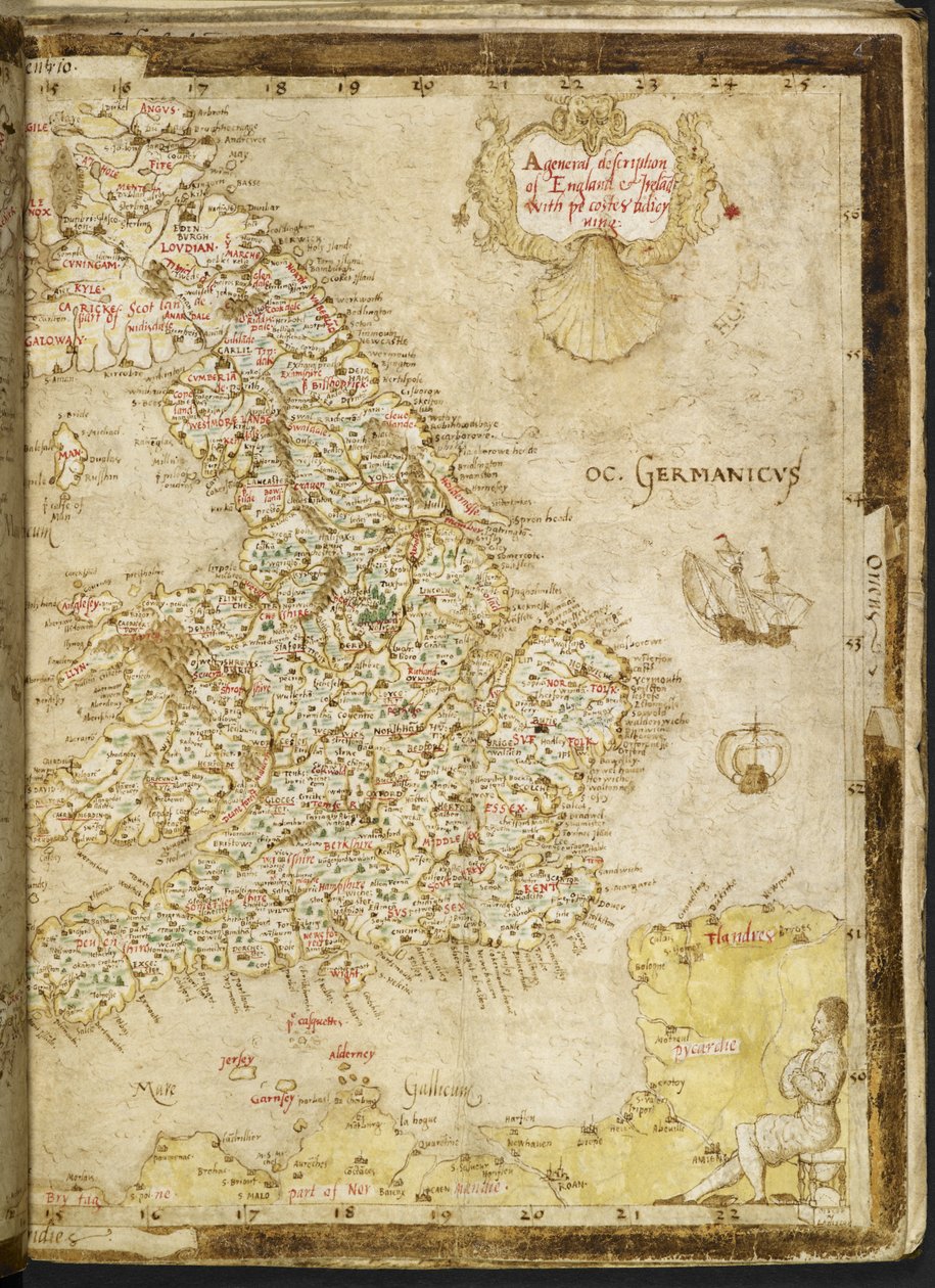 Legge til. 62540, ff.3v-4, Kart over Storbritannia og Irland, fra 