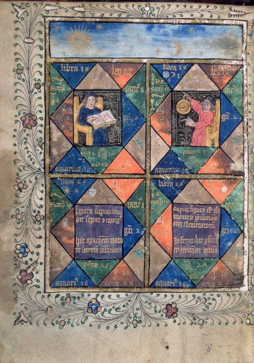 Legg til MS 10302 f.67v horoskoper fra 'The Ordinal of Alchemy' av Thomas Norton, ca. 1477 (vellum) av English School