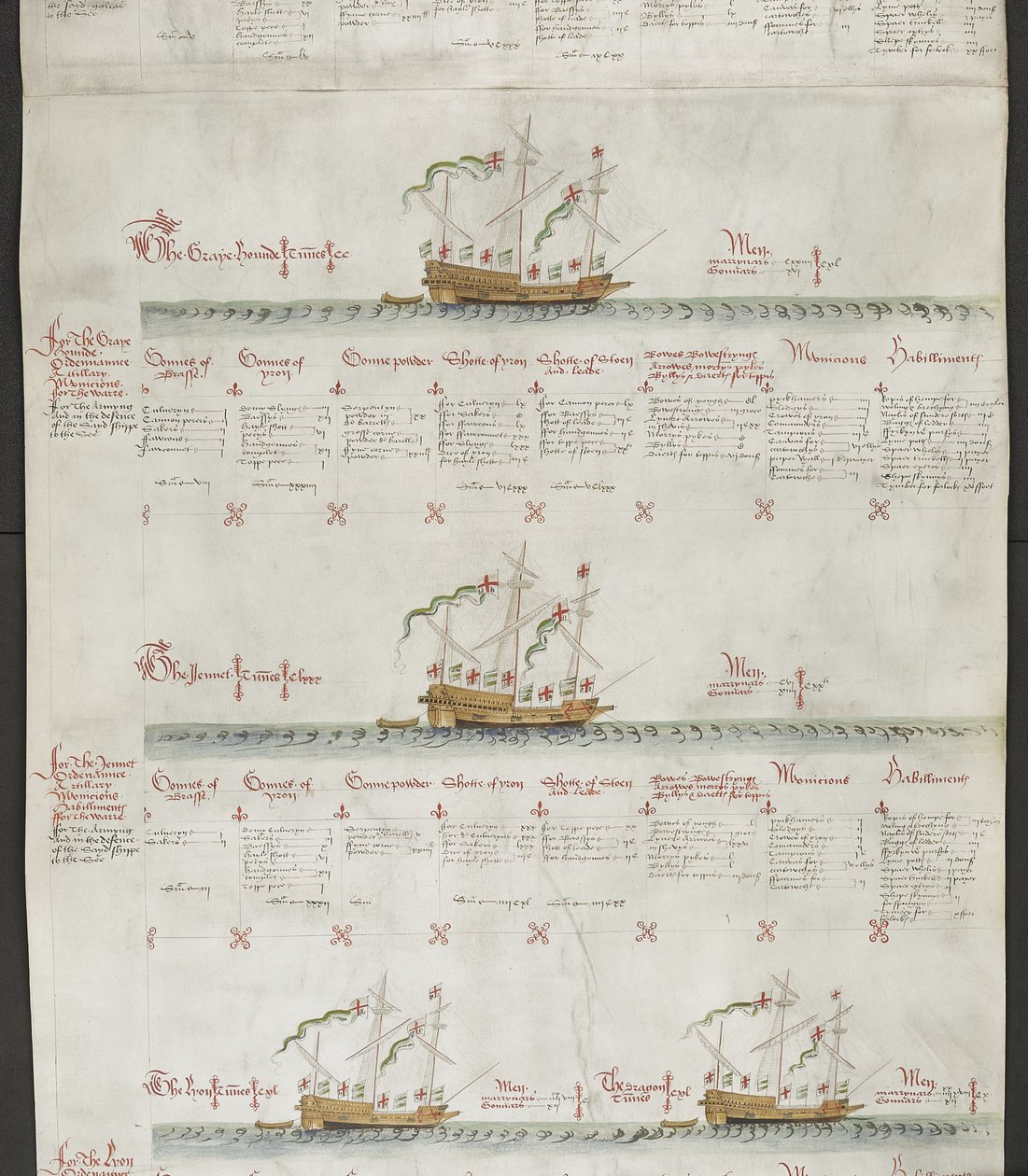 Legg til MS 22047 f.6r Galeasses: The Greyhound, The Jennet, The Lion and The Dragon, fra 