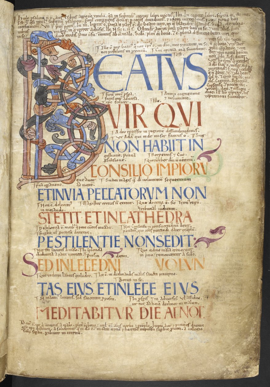 Legg til MS 37517, f. 4r, The Beatus-initial (Beatus vir), som begynner Salmenes bok fra 