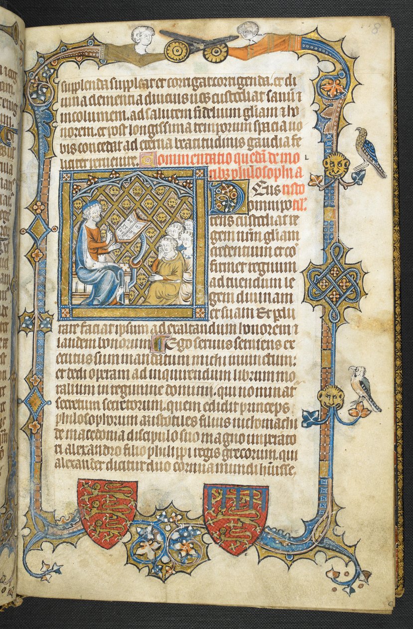 Legg til MS 47680, f.8r, Aristoteles undervisning, fra 