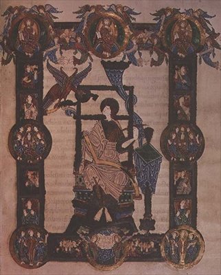 Tillegg 34890, f.114v: St. Johannes evangelisten, fra Grimbald-evangeliene, ca. 1020 (vellum) av English School
