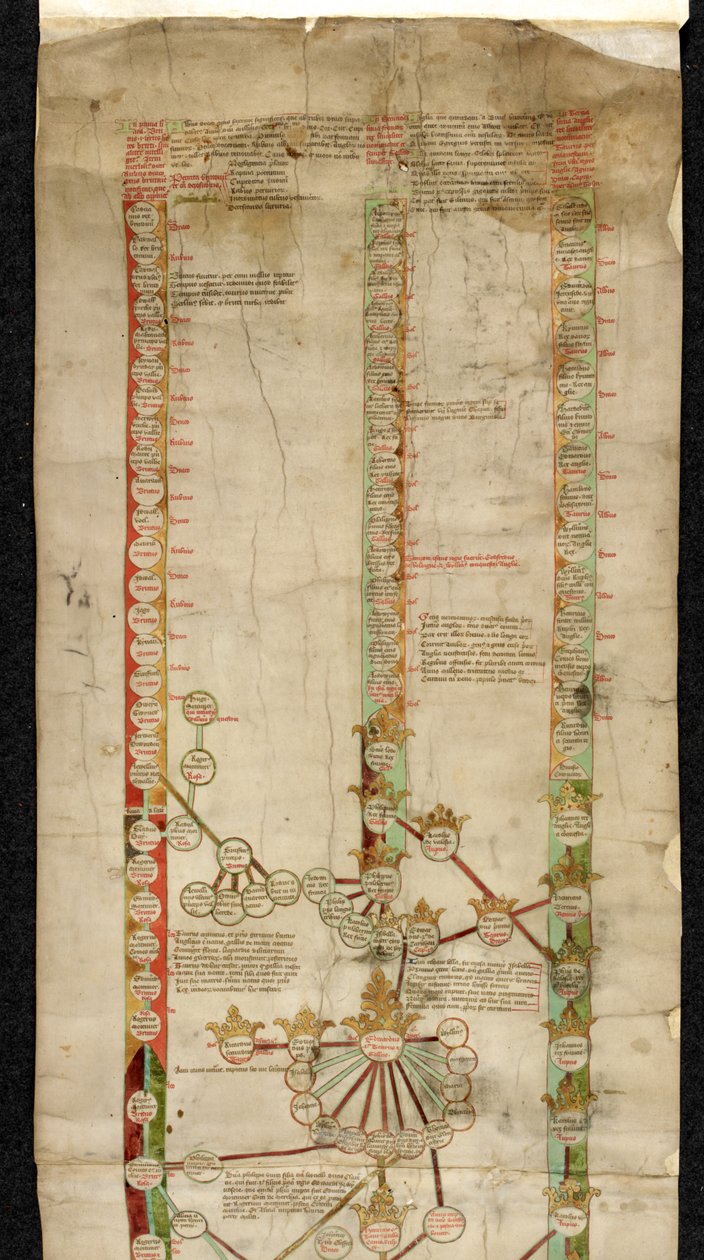 Ytterligere MS 18268 A, Genealogy of Edward the Fourth of England, som viser tittelen hans til kronene i Wales, Frankrike og England, i tre nedstigningslinjer. av English School