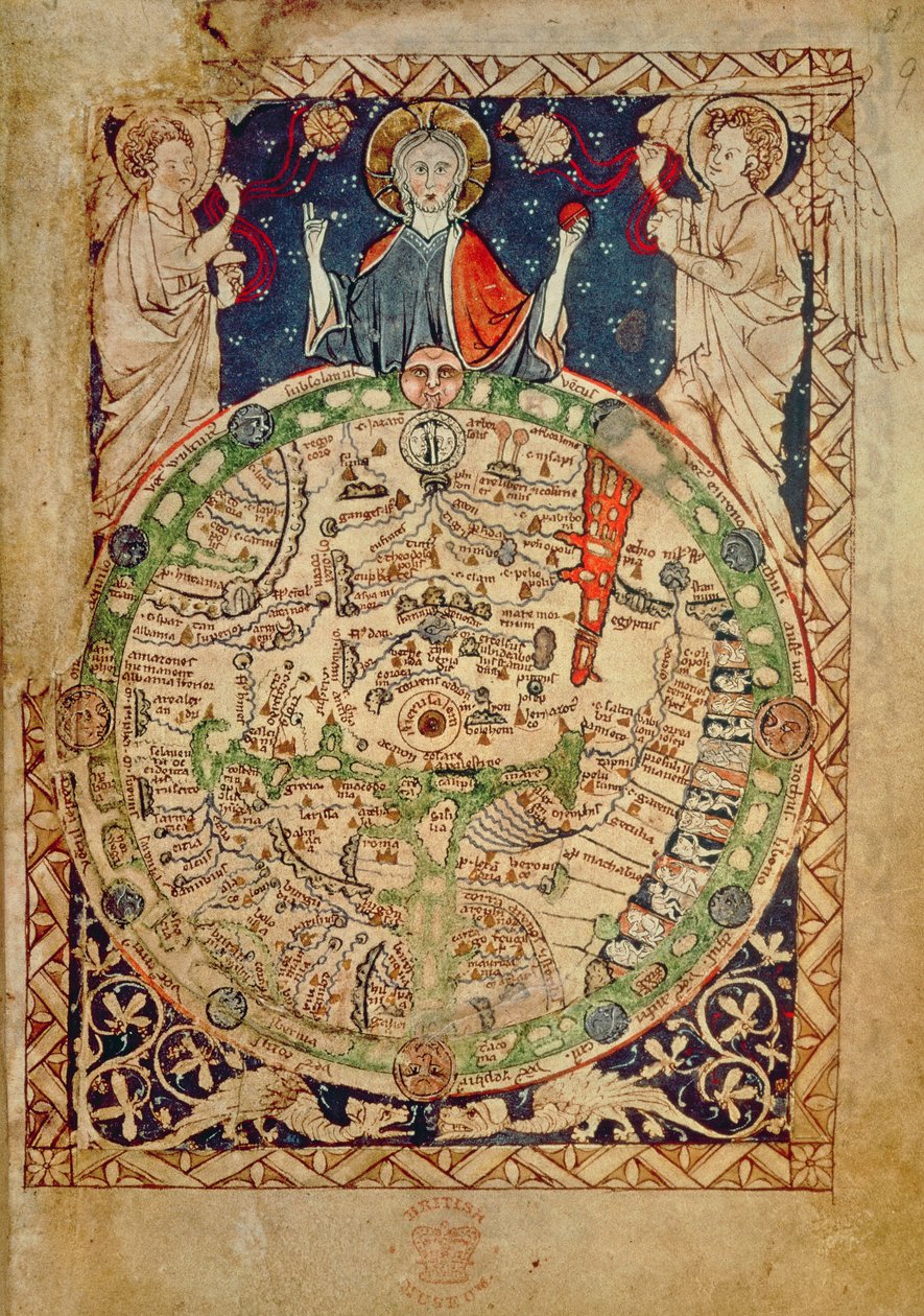 Ytterligere Ms 28681, f.9: Verdenskart (vellum) av English School