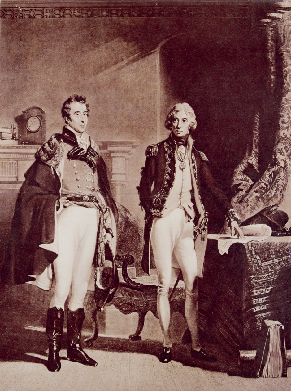 Admiral Nelson (1758-1805) med oberst Sir Arthur Wellesley (1769-1852) hertugen av Wellington av English School