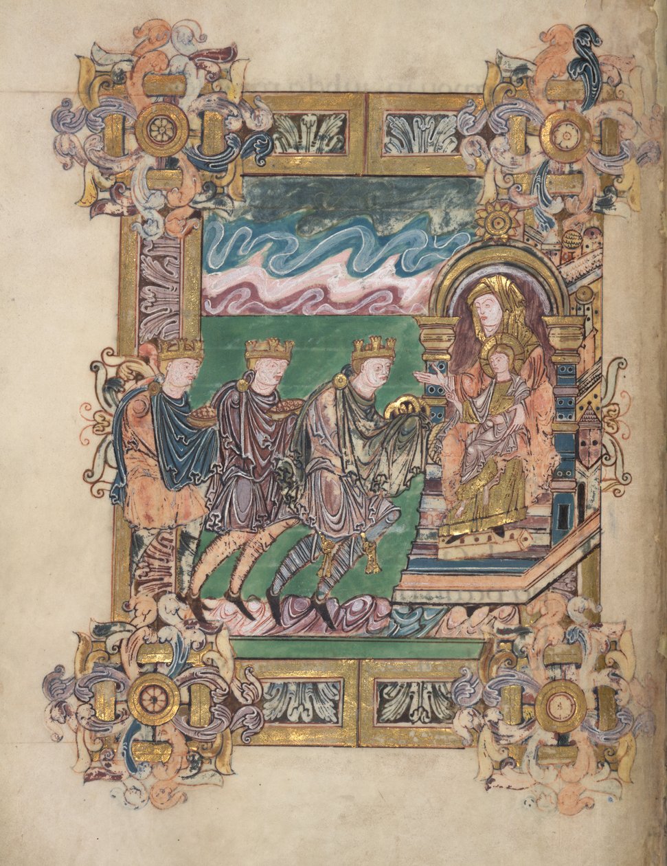 Tilbedelse av magi, legg til. 49598, f.24v, fra Benedictional of St Aethelwold, 971-984 (vellum) av English School