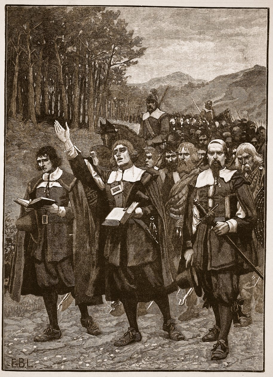 Advance of the Covenanters over grensen til England, illustrasjon fra Cassells Illustrated History of England (sepiafoto) av English School
