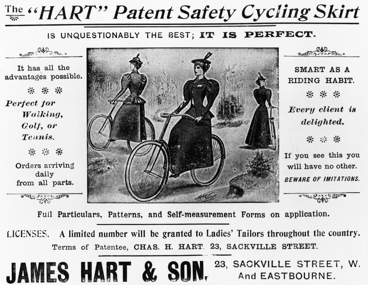 Annonse for The Hart Patent Safety Cycling Skirt, ca. 1897 (trykt papir) av English School
