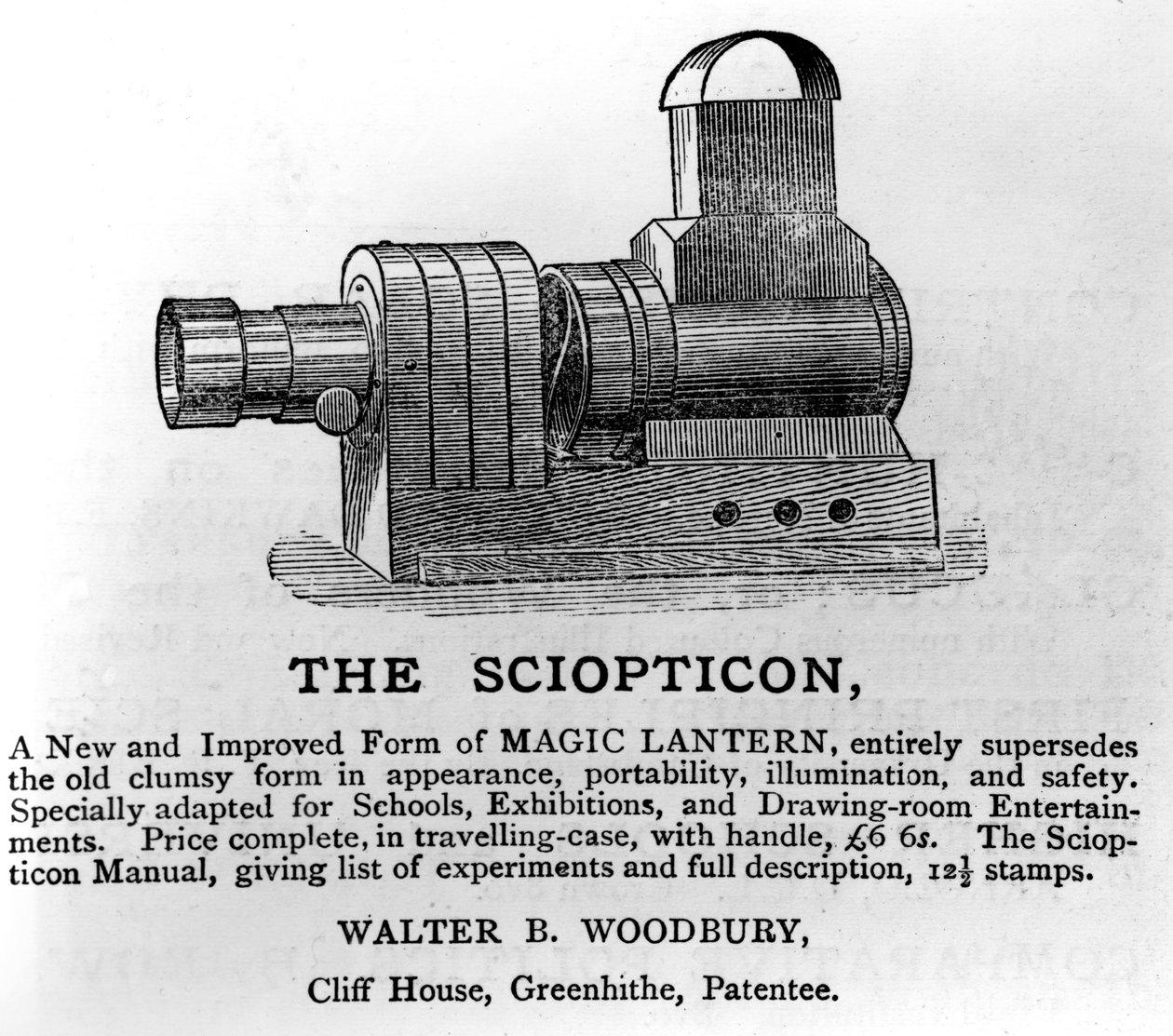 Annonse for The Sciopticon, ca. 1860-tallet (trykt papir) av English School