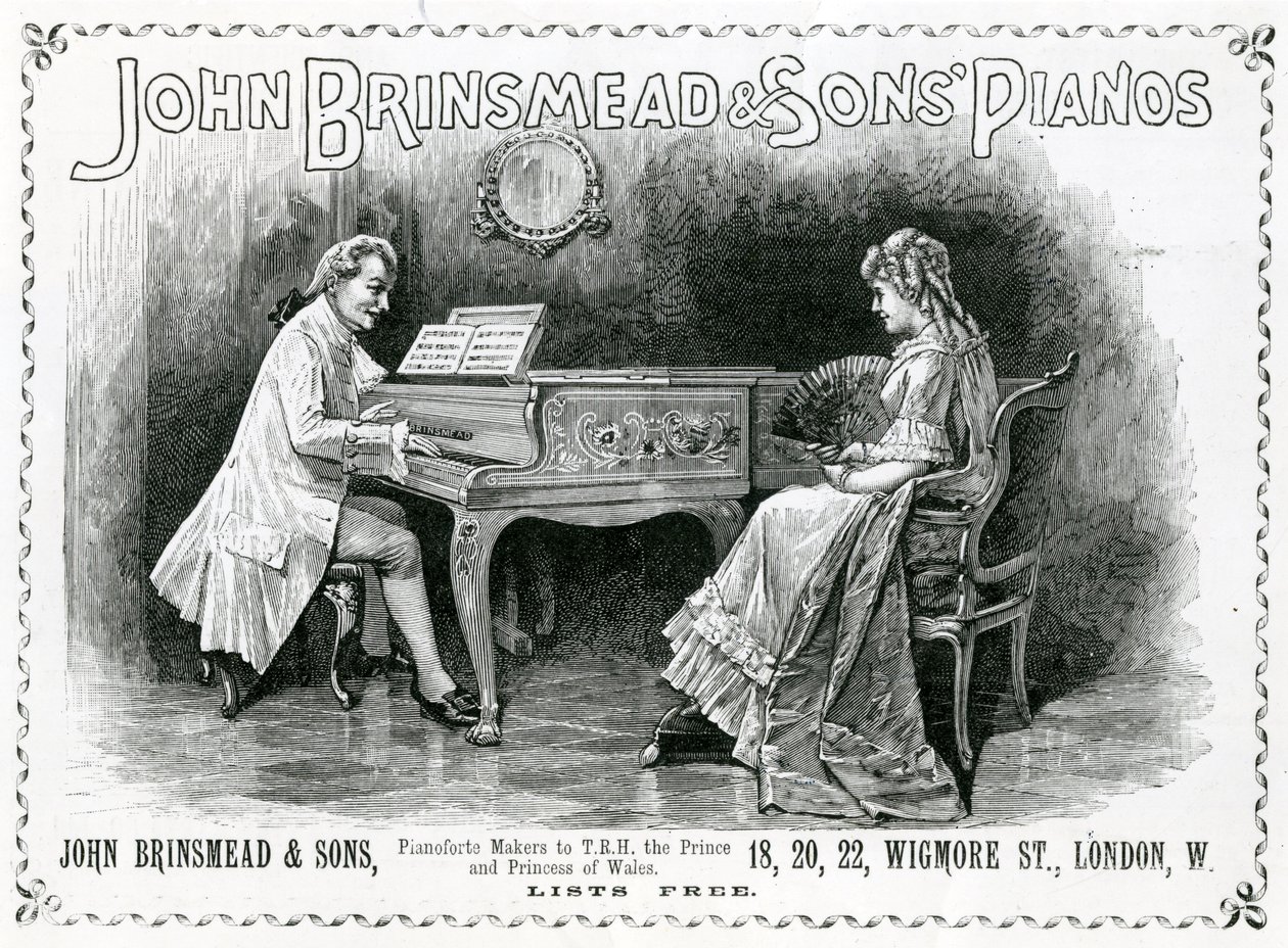 Annonse, John Brinsmead and Sons Pianos, Illustrasjon for The Graphic, 4. juli 1891 (gravering) av English School