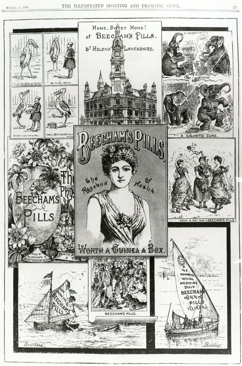 Annonse for Beechams Pills, the Rosebud of Health, 1890 av English School