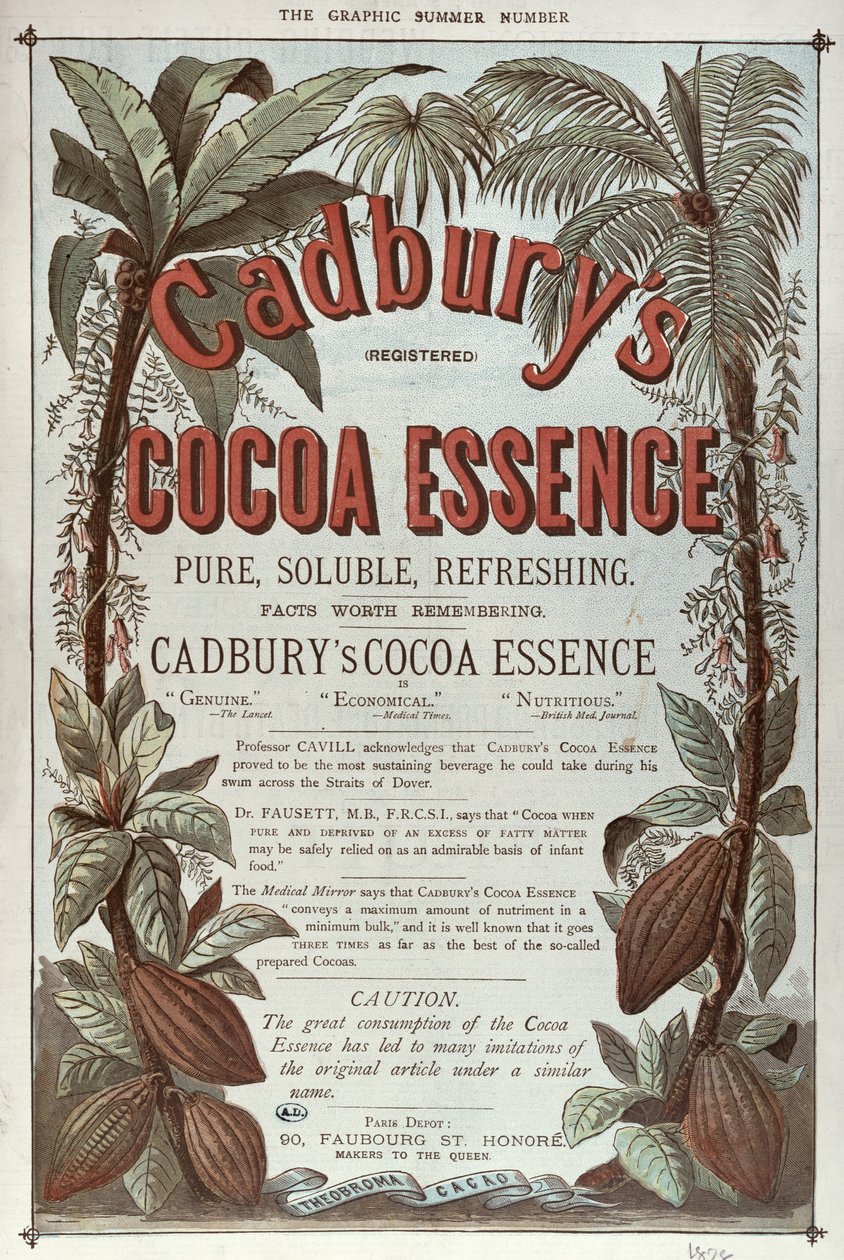 Annonse for Cadburys Cocoa Essence, fra The Graphic, 1878 av English School