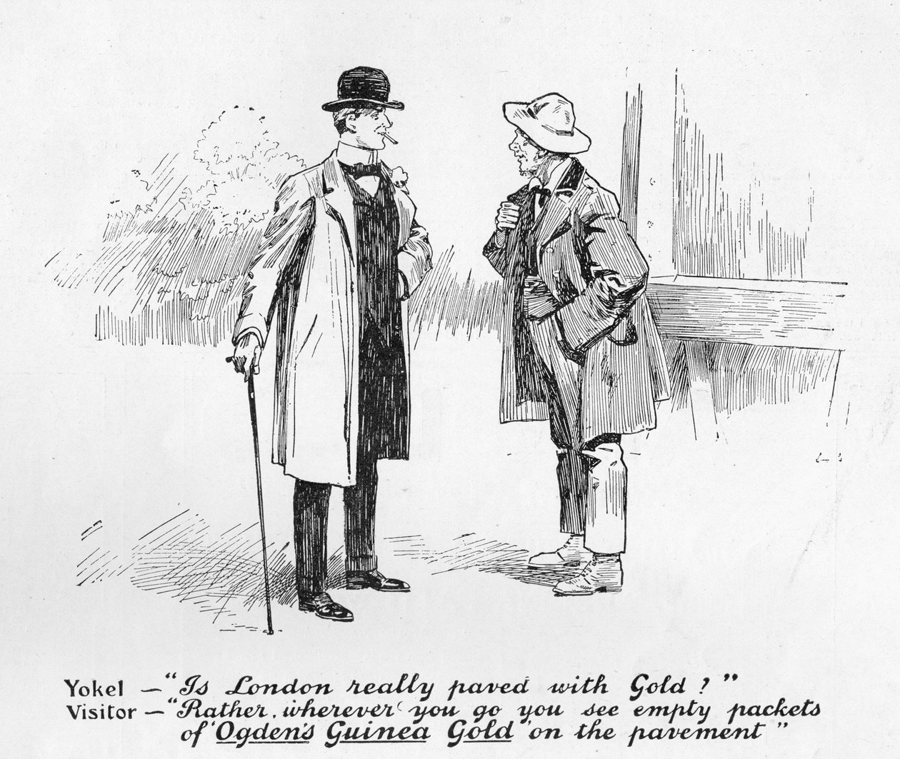 Annonse for Ogdens Guinea Gold Cigarettes, fra The Graphic, 19. juli 1902 av English School