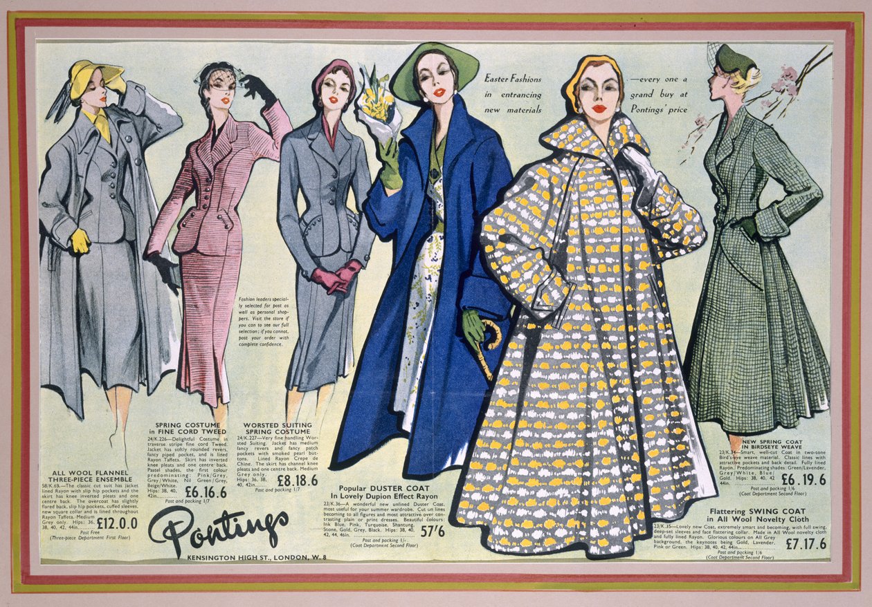 Annonse for Pontings Spring Collection, 1950-tallet av English School