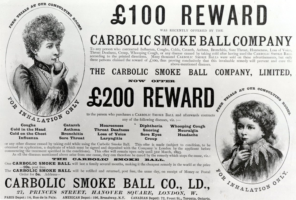 Annonse for Carbolic Smoke Ball Company, 1893 av English School