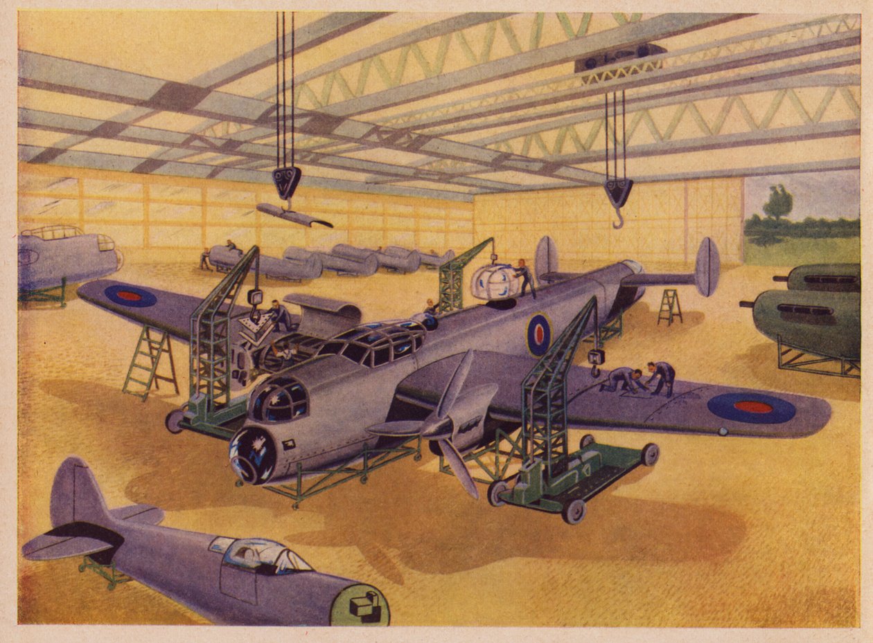 Flyfabrikk (fargelitografi) av English School