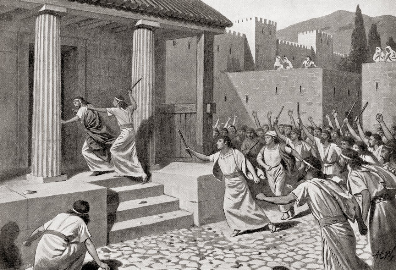 Alcander en ung mann fra Sparta som angriper Lycurgus, fra Hutchinson