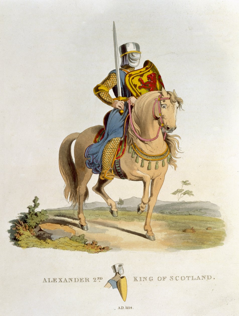 Alexander II, konge av Skottland (1198-1249) 1214, fra Ancient Armor av Samuel Rush Meyrick, 1824 av English School