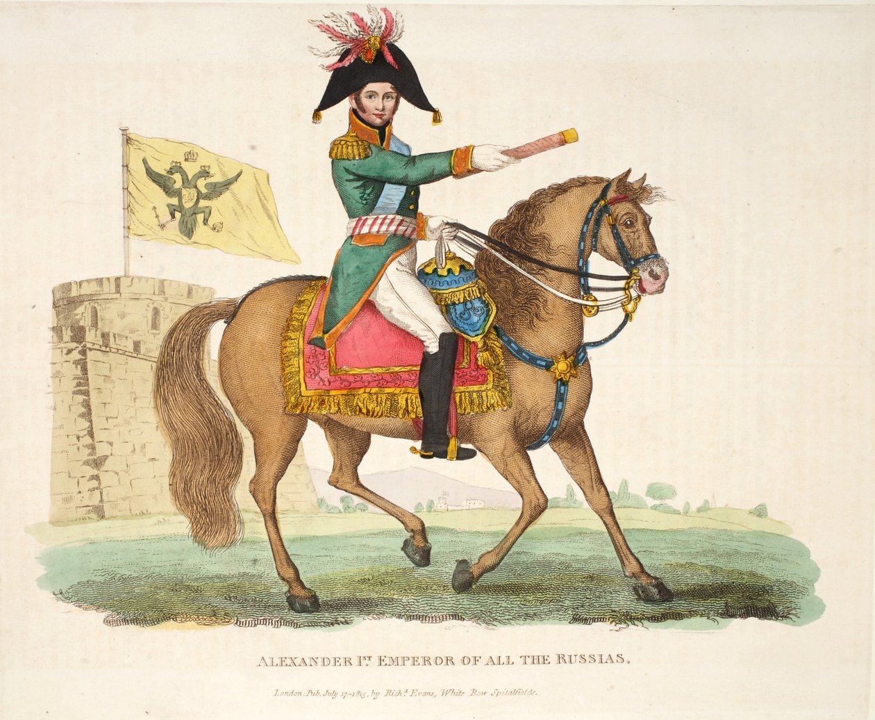 Alexander I, keiser av alle Russland, pub. av Richard Evans, gravert av Romney, illustrasjon fra An Historical Account of the Battle of Waterloo av William Mudford, 1816 av English School
