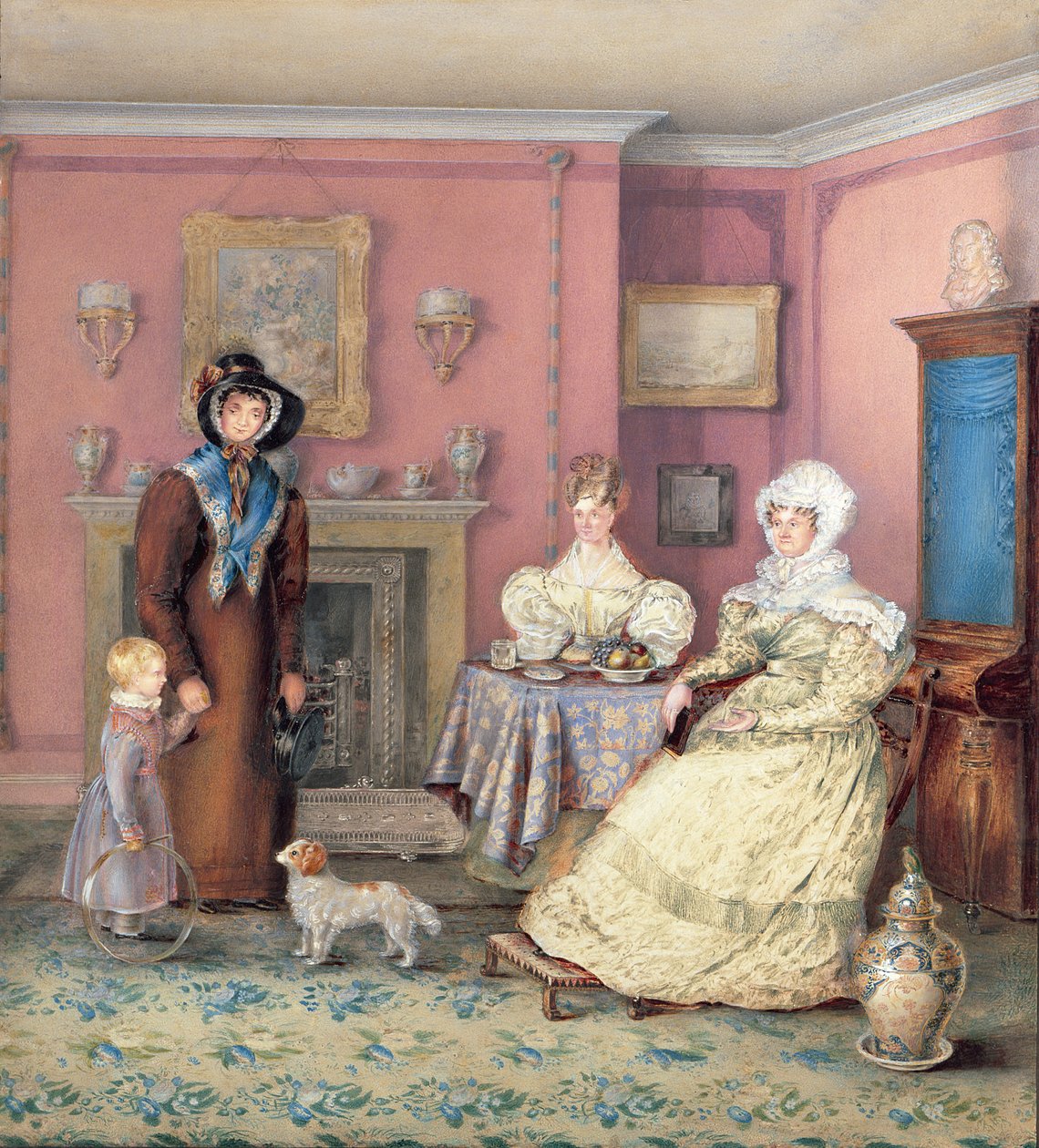 En engelsk William IV-stue på sensommeren, ca. 1830 (wc på papir) av English School