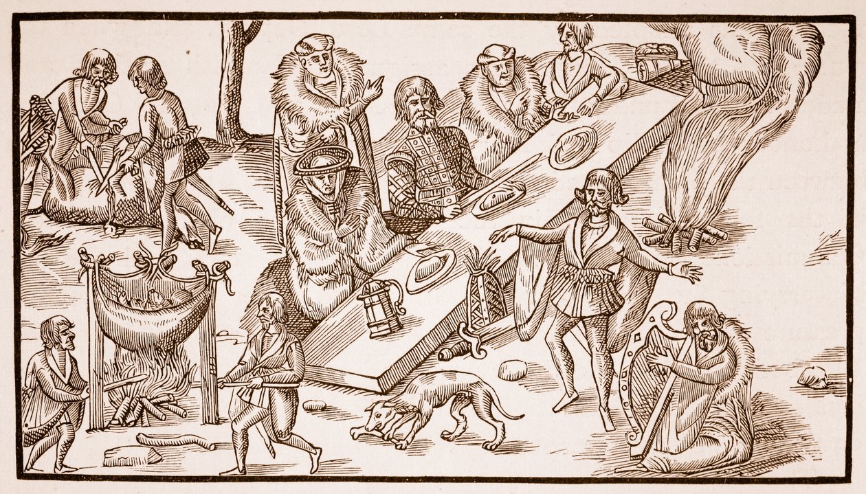 En irsk bankett, 1581 (sepia-bilde) av English School