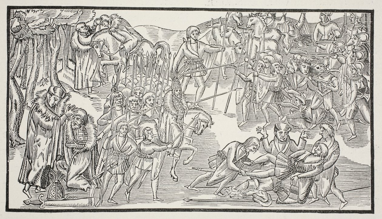 An Irish Chiefs Last Fight, 1581 (sepia-bilde) av English School