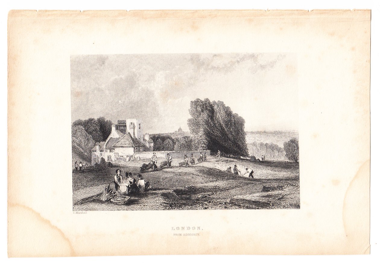 En gravering av London fra Highgate, rundt 1800 (gravering) av English School