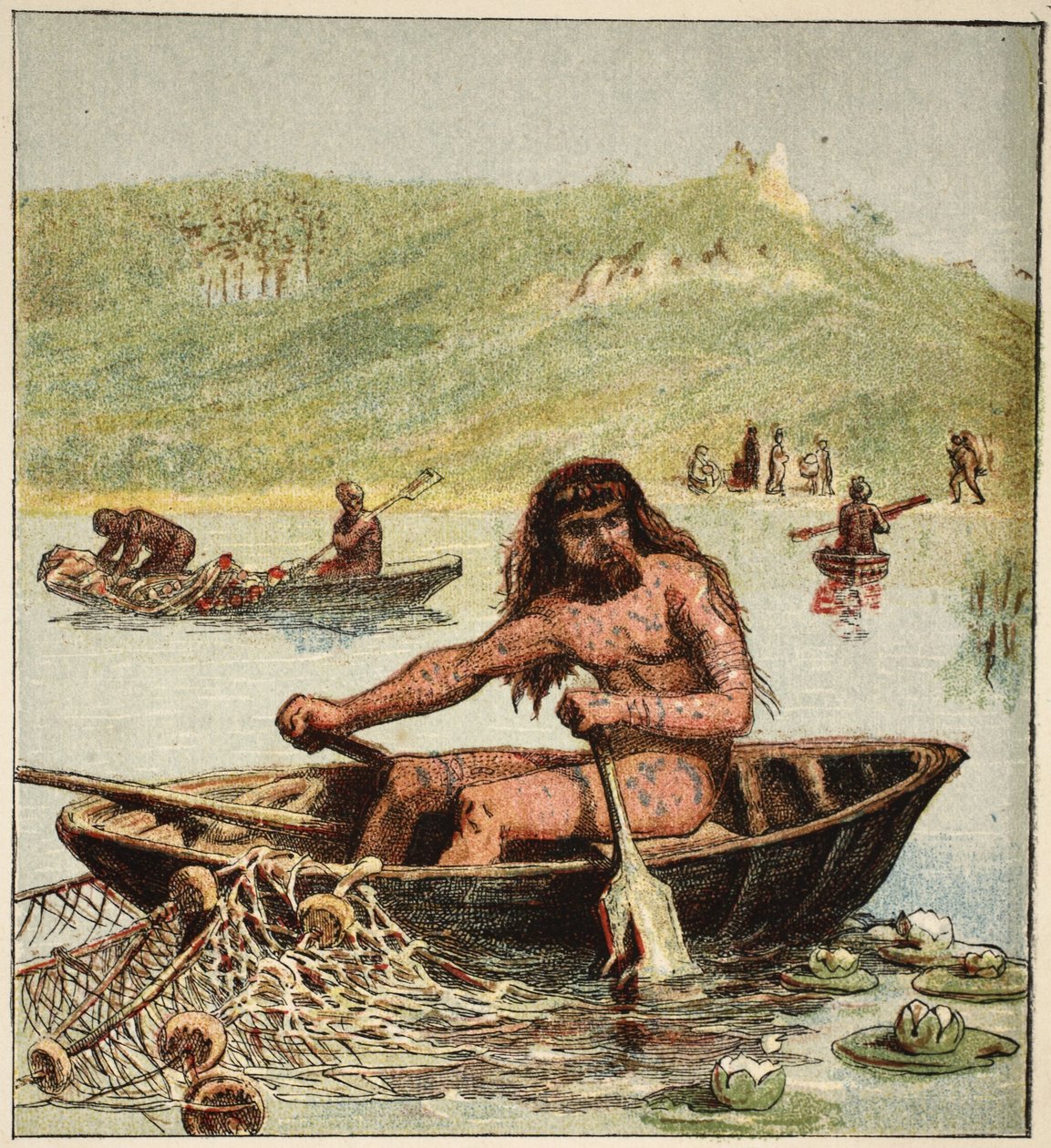Gammel brite i båten hans, pub. 1890 (fargelitografi) av English School
