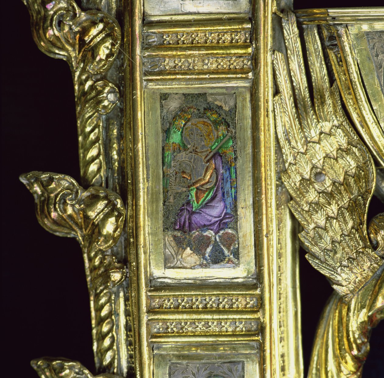 Engel som spiller sekkepipe, detalj fra crozieren til William Wykeham (ca. 1320-1404) (forgylt og emalje) (se 205100-32)d av English School