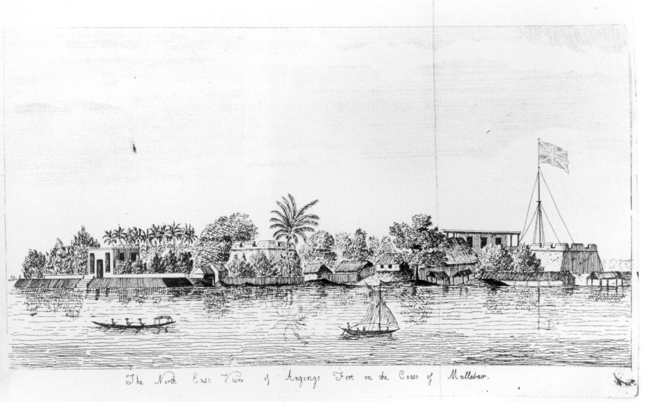 Anjengo Fort på kysten av Malabar, India, fra Voyage to the East Indias av John Henry Grose, 2. utgave, utgitt 1766 av English School