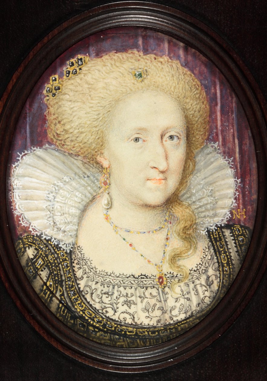 Anne av Danmark (akvarell på vellum) av English School