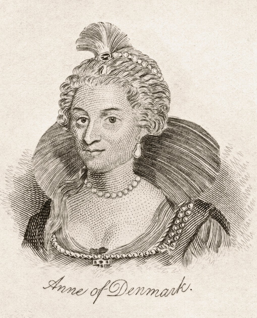 Anne av Danmark, fra 'Crabb's Historical Dictionary', utgitt 1825 av English School