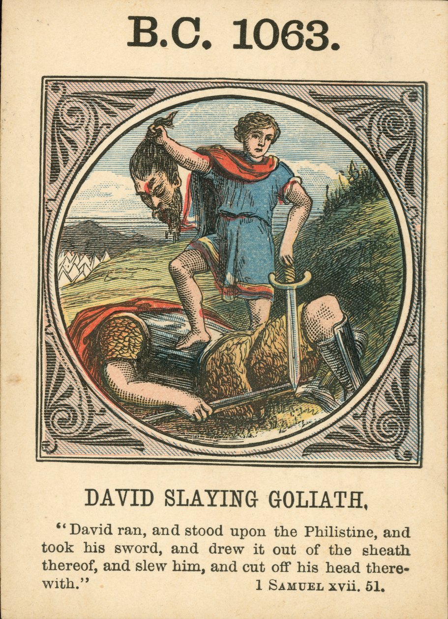 Anno Mundi: 1063 f.Kr., David slår Goliat (fargelitografi) av English School