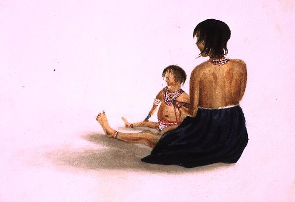Arawak Indian and Child-Demerara (akvarell på papir) av English School
