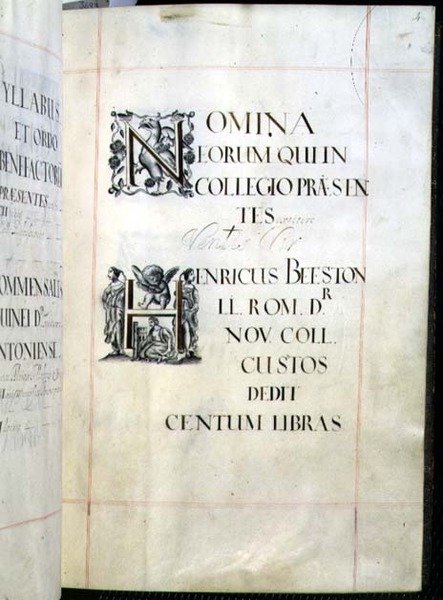 Arkiv 3693 fol.4 Side fra a Benefaction Book of New College, Oxford av English School